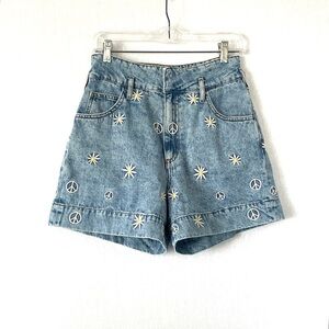 Sandro Younes Embroidered High Rise Organic Denim Shorts